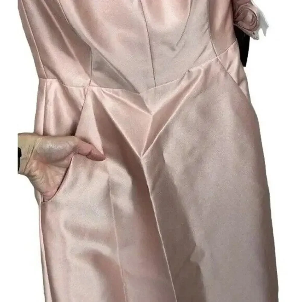 NWT Alfred Sung Strapless Notch Twill Satin Maxi Dress Pockets 6 Toasted Sugar - Picture 10 of 15